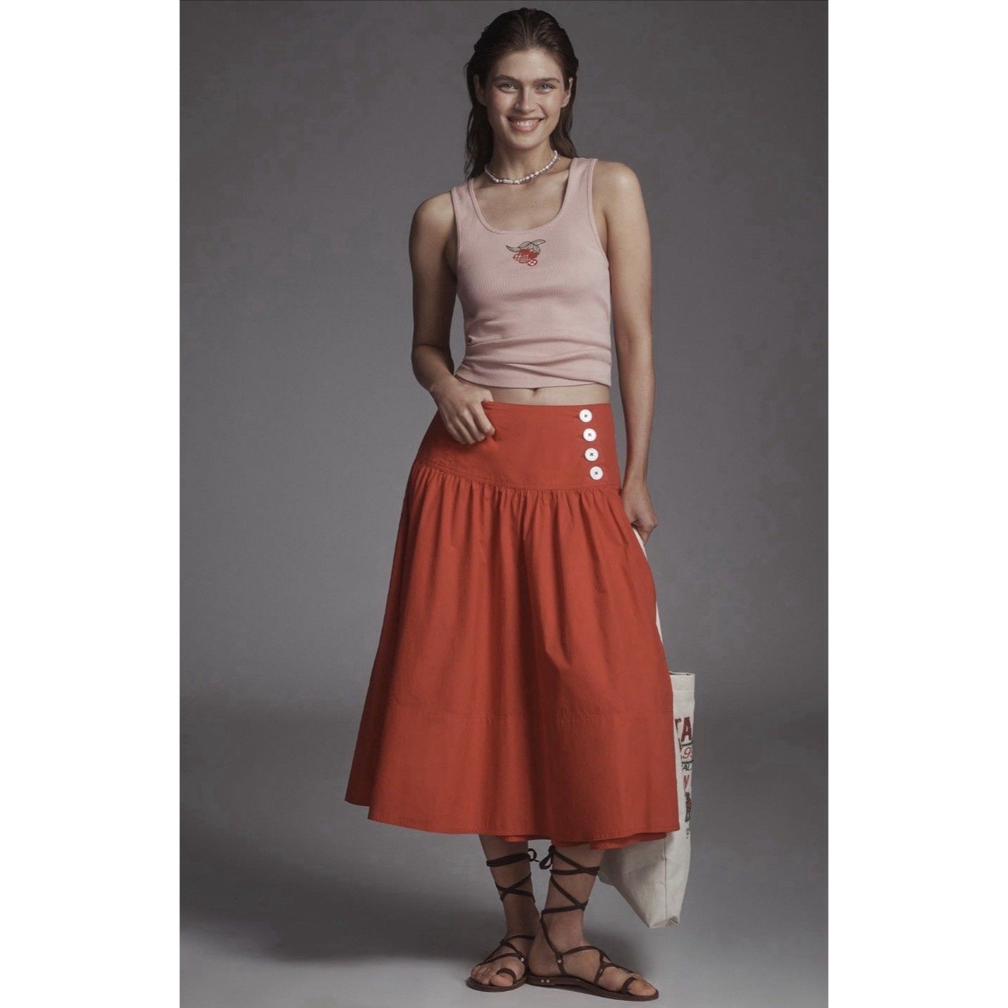 Anthropologie Maeve Wrap Midi Skirt Red Drop Waist Preppy Vacay Vacay Sz 12 Nwt